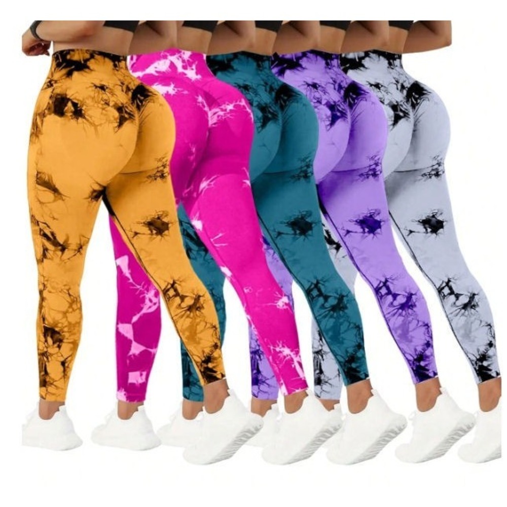 Women's 5-Pack High Waist Tummy Control Butt Lifting Yoga Pants - Tie Dye - XL